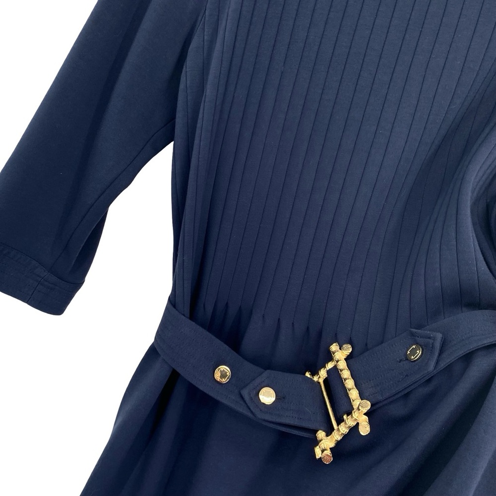 Elizabeth McKay The Pleated Belted Knit Dress Navy Blue - Picture 8 of 10